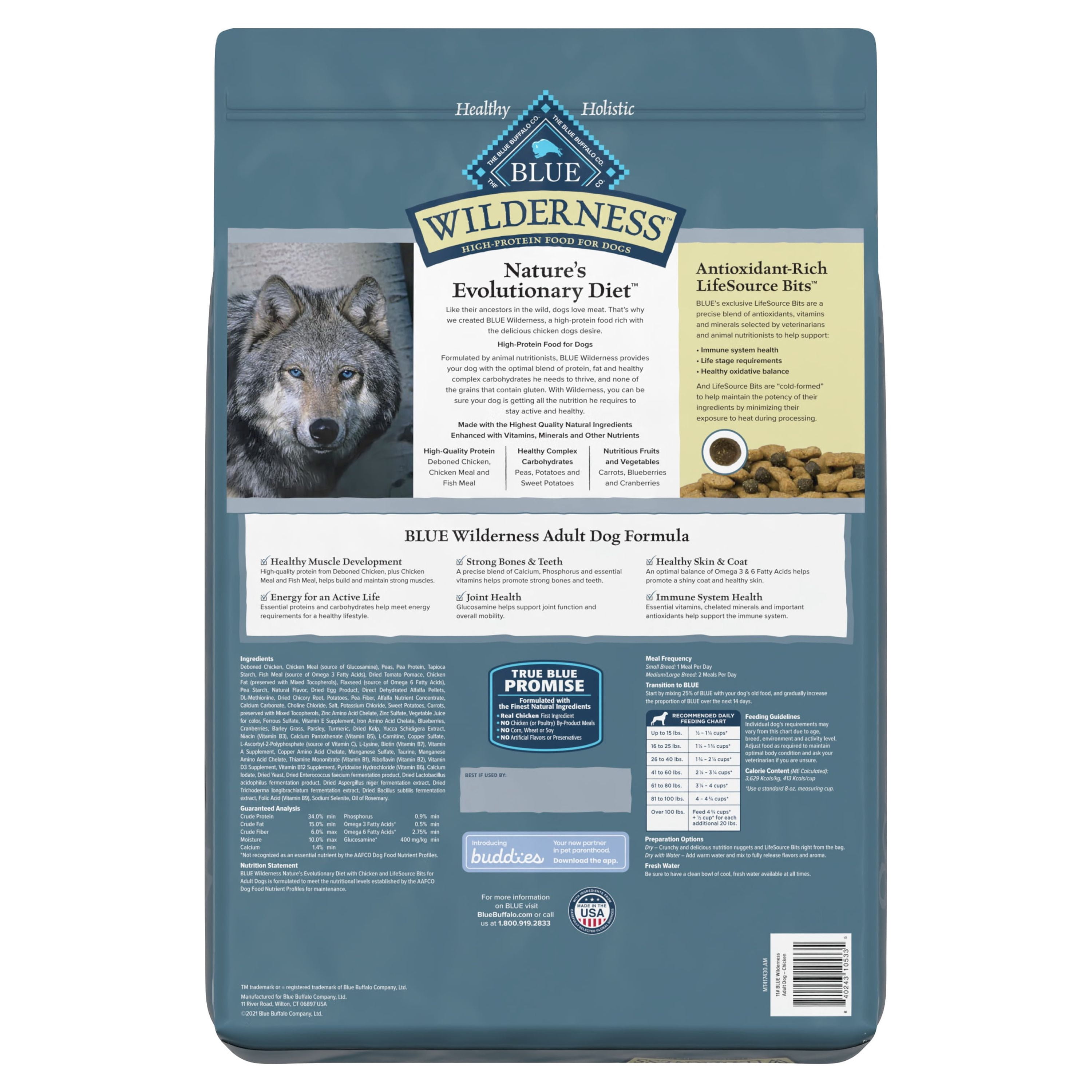 Blue Buffalo Wilderness High Protein Chicken Dry Dog Food for Adult Dogs, Grain-Free, 11 lb. Bag