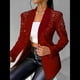 thumbnail image 5 of Blazer de Negocios para Mujer, Chaqueta de Traje de Larga con Abertura Frontal, Abrigo con Botones de Diamantes de Imitación, Ropa de Oficina Vino Tinto S, 5 of 7
