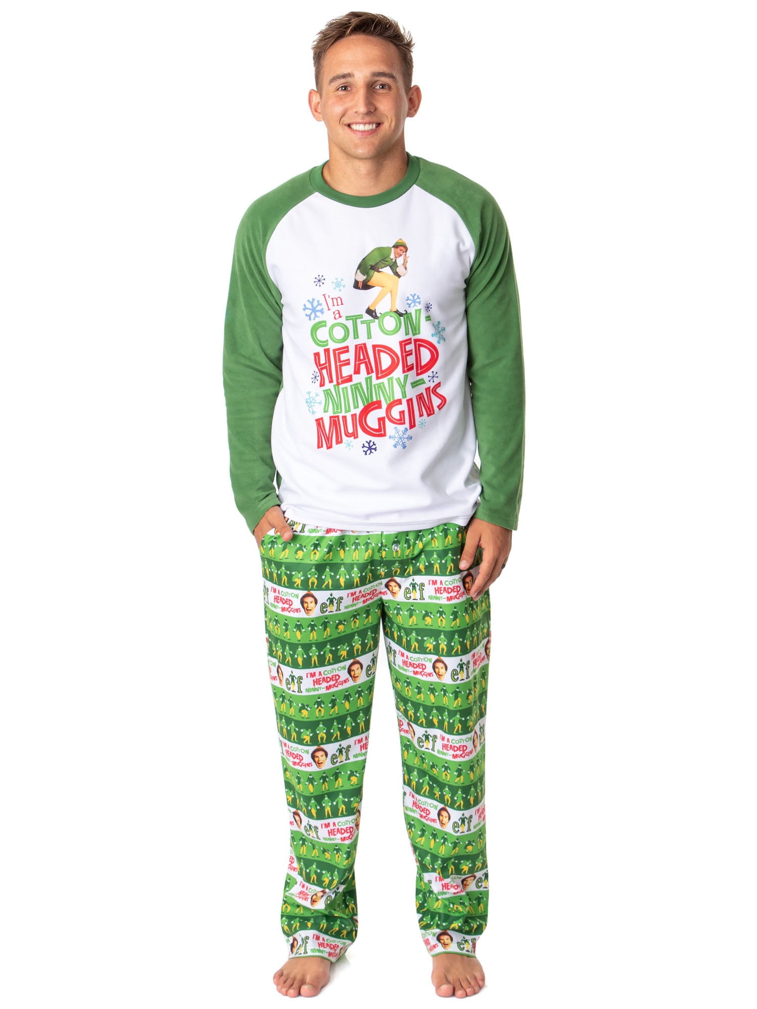 Elf The Movie Mens' Film Cotton-Headed Ninny-Muggins Buddy Christmas Holiday 2pc Sleep Pajama Pant Set