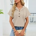 thumbnail image 6 of yillto Women's Short Sleeve Tops with Hoodies Drawstring Button V Neck Casual Blouses Shirts Spring Summer Outfits, 6 of 7