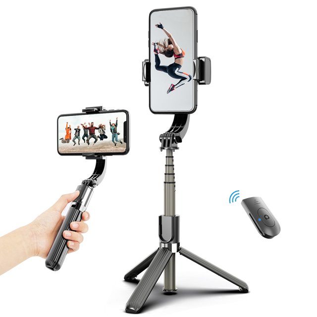 Graflsoa 3-in-1 Portable Phone Stabilizer with 86cm Extendable Tripod, 360° Rotating Phone Clamp, Built-in Battery, and Remote Control for Android & iOS