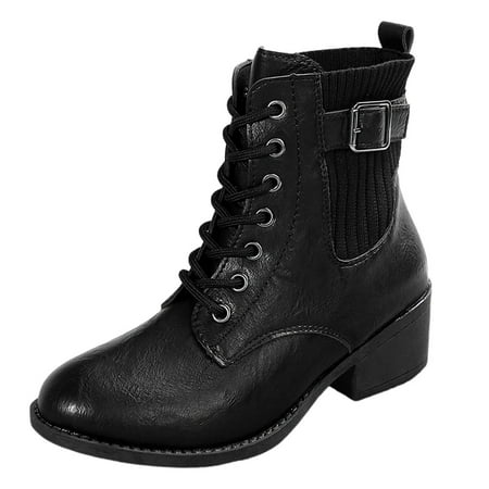 

Ediodpoh Ladies Thick Heel Pointed Toe Lace up Casual Black England Short Boots Women Womens Booties Black 8