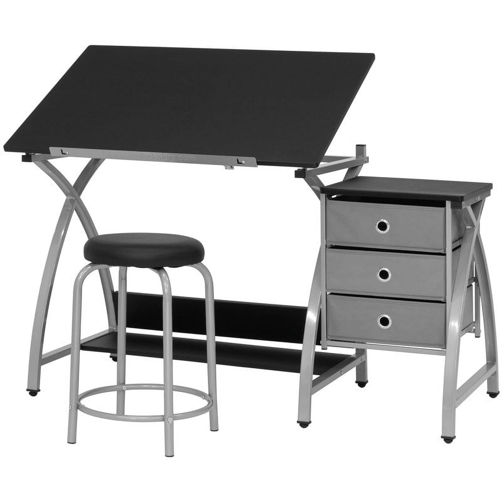 Comet Center Plus Drawing Table with Padded Stool 2 Piece Set Silver & Black