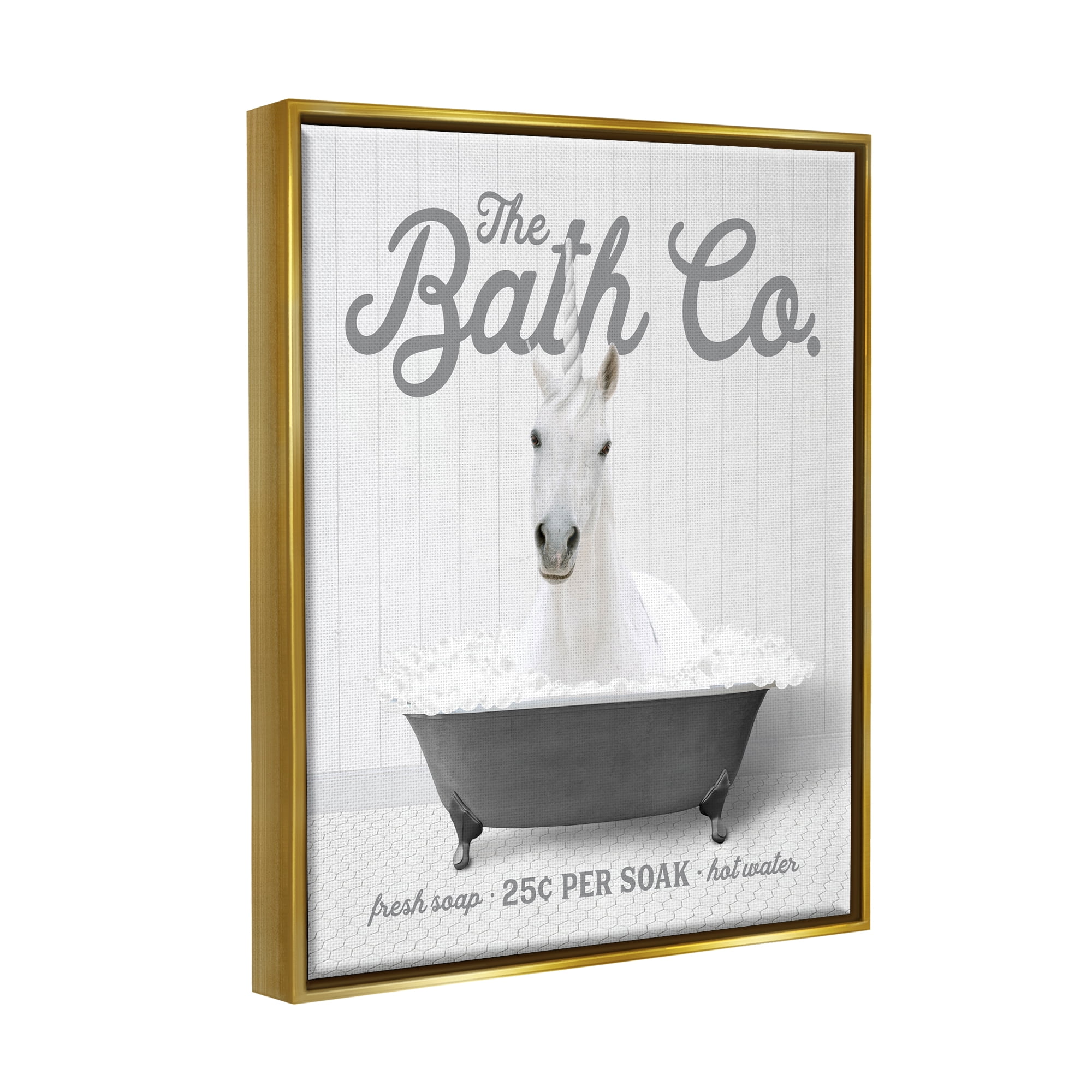 Stupell Industries Unicorn in Bubble Bath Animals & Insects Painting Gold Floater Framed Art Print Wall Art, 17 x 21