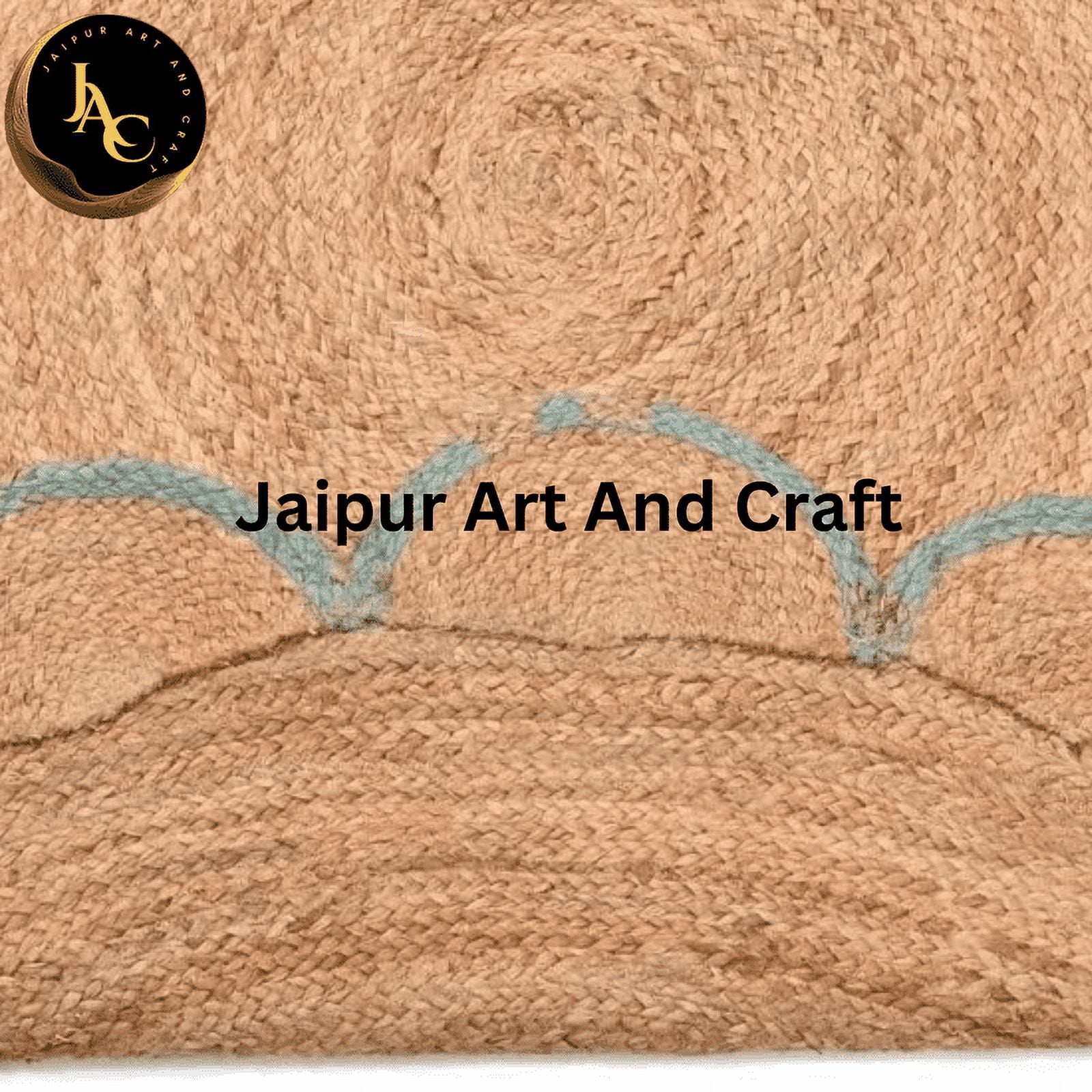 Jaipur Art And Craft Round Jute Area Rug Bohemian Style Indian Natural Fiber Handmade Solid Pattern (7x7 Sq Ft)