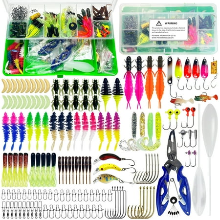 FREE FISHER 155Pcs Fishing Lures Tackle Including Soft Plastic Lures Jig Hooks Fishing Spinners Crankbait Barrel Swivel Hooks Clear Fishing Float Plier Tackle Box for Bass Trout Pike Crappie