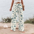 thumbnail image 4 of Womens Pants Casual Boho Palazzo Pants Wide Leg Lounge Pants Trousers Women's Floral Print Pants High Waist Smocked Elastic Waist Casual Trousers with Pockets for Beach Vacation, 4 of 5