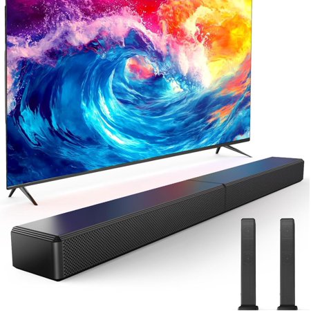 2.0 ch 100W Sound Bar for Smart TV, 2-in-1 Detachable Bluetooth 5.3 Speaker with 3 EQ Modes & Adjustable Bass - Home Theater Audio