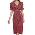 thumbnail image 1 of XDZJLR Robes pour Femmes Imprimé Midi avec Manches Bouffantes et Ourlet Robe Col en V, 1 of 5