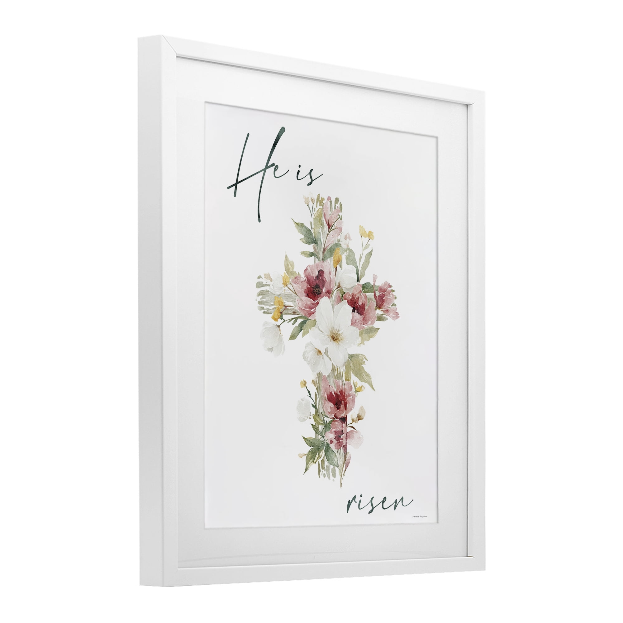 Stupell Industries He Is Risen Flower Cross White Framed Print Under Glass, design by Svetlana Aleynikova