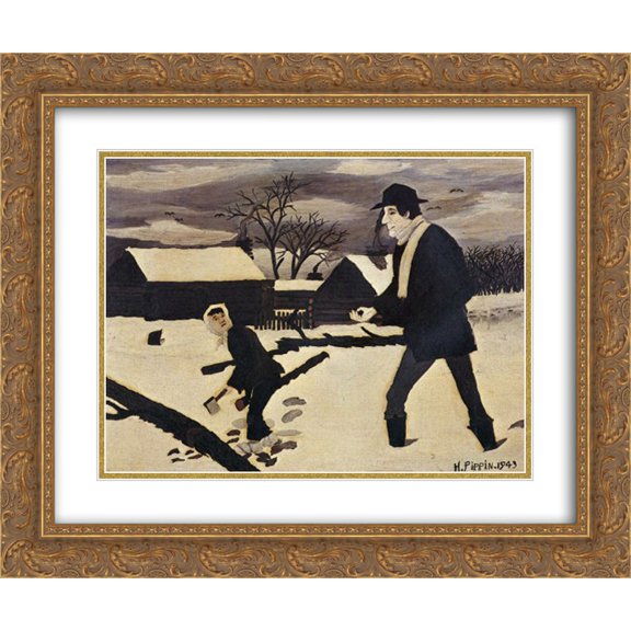 Horace Pippin 2x Matted 24x20 Gold Ornate Framed Art Print 'Abe Lincoln, The Good Samaritan'