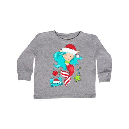 

Inktastic Christmas Holiday Mermaid with Cute Crab Gift Toddler Boy or Toddler Girl Long Sleeve T-Shirt