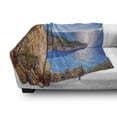 thumbnail image 3 of Greece Soft Flannel Fleece Throw Blanket, Vivid Illustration of Navagio Beach Sunrise Zakynthos Island, Cozy Plush for Indoor and Outdoor Use, 60" x 80", Azure Blue White, by Ambesonne, 3 of 6