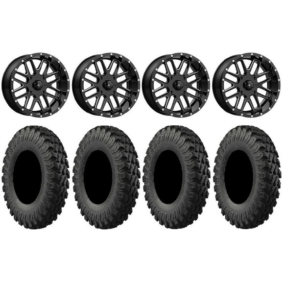 MSA Milled Bandit 18" UTV Wheels 35" MotoRally Tires Kawasaki Mule Pro FXT