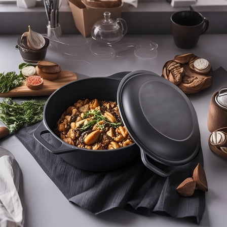 2-in-1 7QT Cast Iron Dutch Oven, 5 Quart Pot With 2 Quart Lid, Cast Iron Skillet Cookware Pan Set With Dual Handles, Versatile Cookware Perfect For Stovetop, Oven, BBQ, Grill & Campfire Cooking