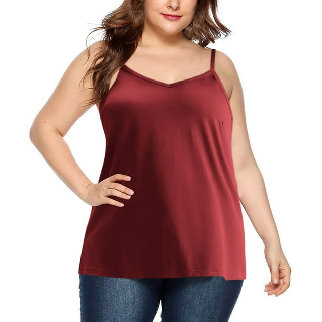 ohmzyzo Womens Plus Size Tank Tops V Neck Sleeveless Cami Adjustable Spaghetti Strap Camisole Summer Basic Tank Shirts