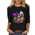 thumbnail image 2 of Mceream 3/4 Sleeve Mardi Gras Shirts Womens Holiday Tunic Tops Fashion Graphic Mask Carnival Themed Party Tshirts Casual Crewneck Blouses Clothes plus size outfit Black XXXXXL, 2 of 6