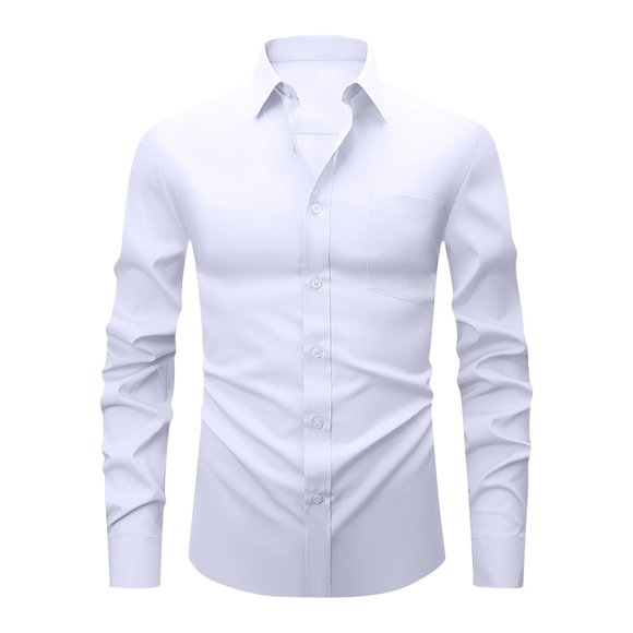 Miluxas Men's Dress Shirts Long Sleeve Wrinkle-Free Stretch Shirts Solid formal Button Down Shirt with Pocket White M(M)