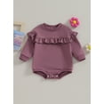 thumbnail image 2 of FEORJGP Infant Girl Sweatshirt Jumpsuit Newborn Baby Long Sleeve Romper Solid Color Ruffled Round Neck Bodysuit Toddler Loose Casual Spring Fall Clothes, 2 of 9