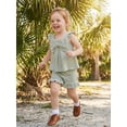 thumbnail image 6 of BemeyourBBs Kids Toddler Baby Girls Summer Clothes 2 Pieces Waffle Knit Striped Fly Sleeve Bow Camisole Tank Top with Ruffle Shorts Set, 6 of 9