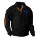 thumbnail image 1 of Blusa y camisa de manga larga con cuello alto para hombre, estilo casual, con estampado de palmeras color cacao, deportiva, con cuello alto, botones y patchwork, de poliéster., 1 of 8