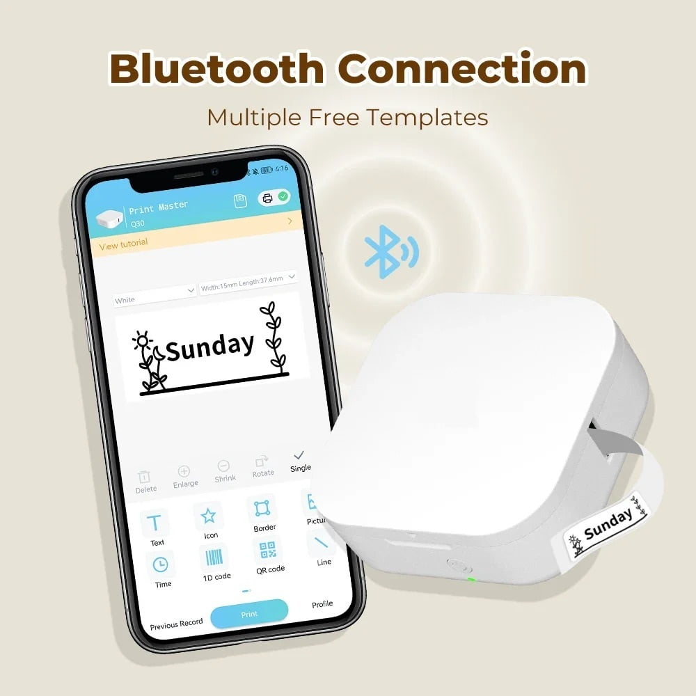 Q30 Label Printer Mini Printer Pocket Thermal Label Maker Wireless Sticker Pocket Portable Printer ,Fast-Drying Ink with Crisp Output