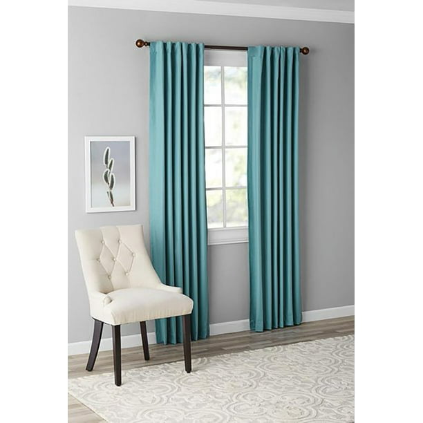 Mainstays Solid Color 100 Blackout Rod Pocket Back Tab Single Curtain Panel Teal Blue 50 X 84 Com Mainstays Solid Color 100 Blackout Rod, Teal Panel Curtains