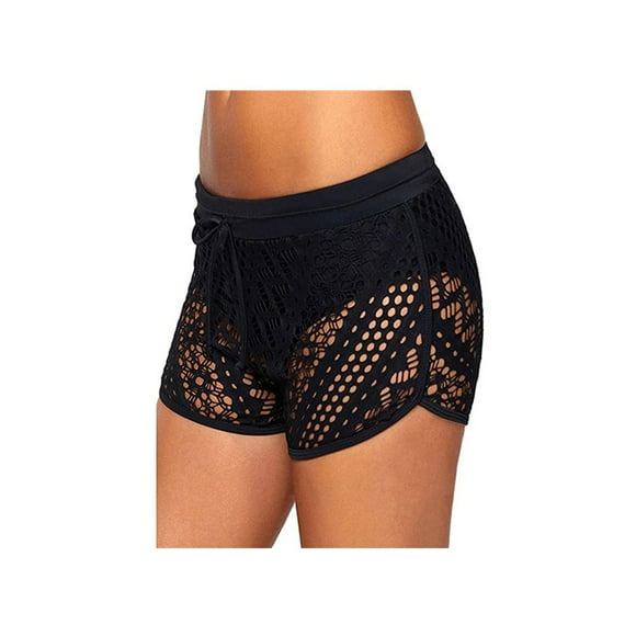 Shorts de Bain Pantalons de Plage Maillot de Bain Dames Creux Shorts de Maillot de Bain, Noir, 2TG