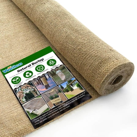 63 in. x 50 ft. Gardening Burlap Roll - Natural Burlap Fabric for Weed Barrier, Tree Wrap Burlap, Rustic Party Decor