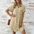 thumbnail image 7 of Dresses for Women Turndown Collar T-Shirt Mini Dress Fashion Soild Color Button Down Sundress Beach Vacation Clothes, 7 of 7