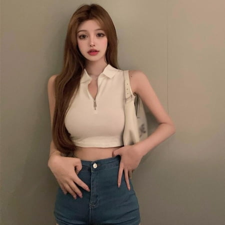 

Zip Front Vest For Women Summer Sleeveless Knit Camisoles Fashion Shirt