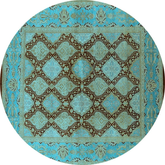 Ahgly Company Indoor Round Oriental Light Blue Industrial Area Rugs, 3' Round