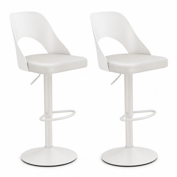 Furnibear Bar Stools Set of 2 Swivel Adjustable Height Counter Stools with Enlarged PU Leather Seat and Footrest, White