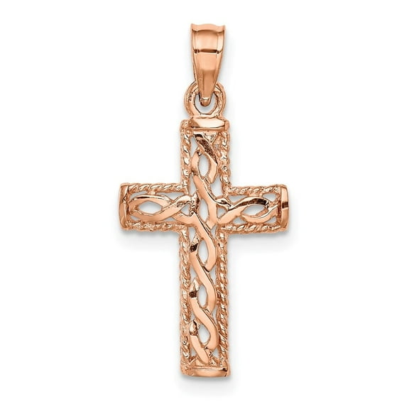 Auriga Fine Jewelry 14K Rose Gold Polished Braided Cross Pendant for Women