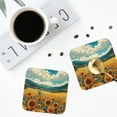 thumbnail image 4 of Yiaed Field Style Bicycle Young Sunflower Print Leather Coasters for Drinks - Cup Coasters Coffee Table Kitchen Table Bar, Home & Office Gifts Handmade Drink Coasters-Square, 4 of 6