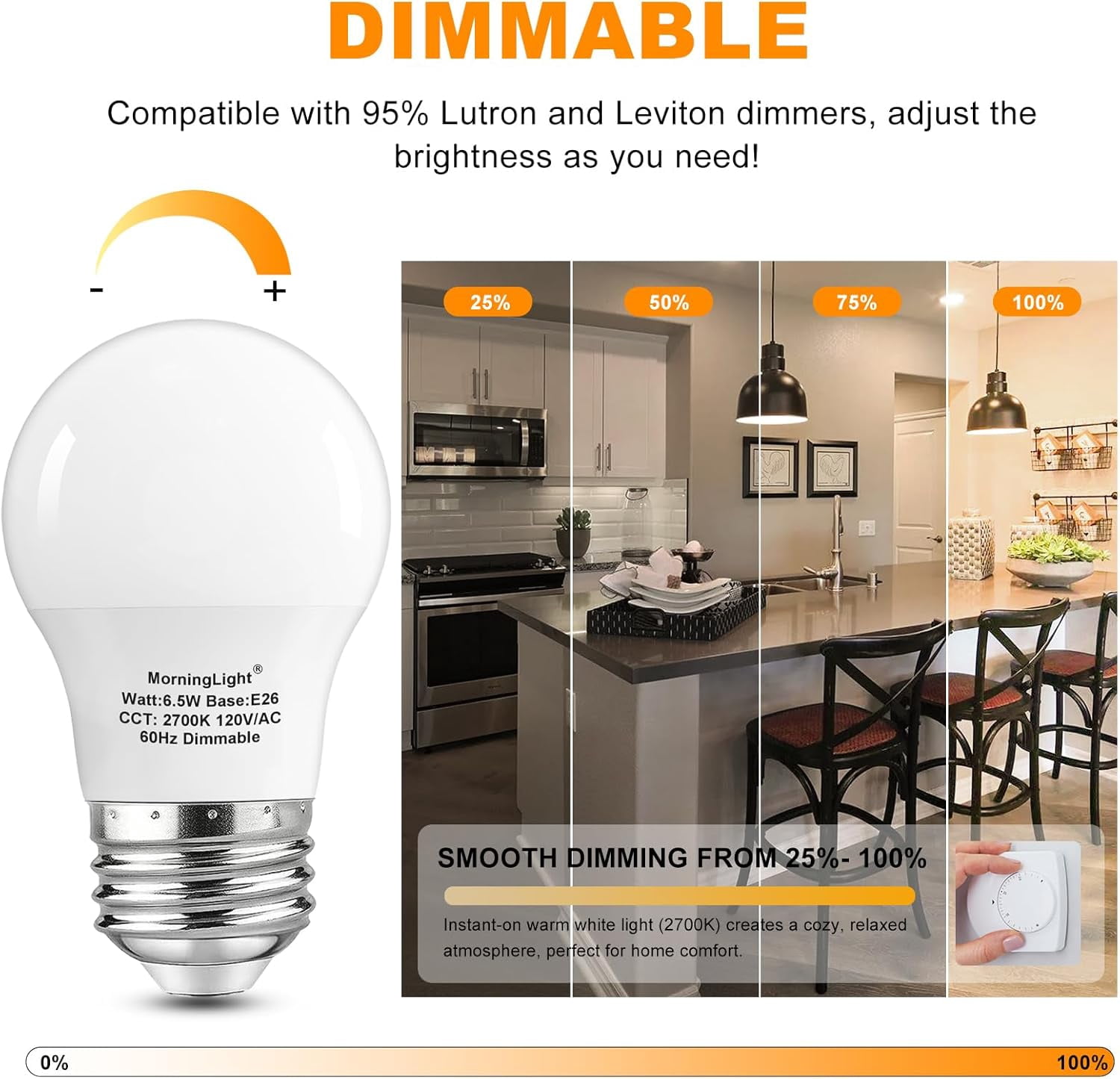 SHAANXIXIAN A15 Ceiling Fan Light Bulb 60 Watt Equivalent, 6.5W Dimmable LED Light Bulbs, 2700K Warm White, E26 Base, 4 Pack A15 LED Light Bulbs 60W for Pendant, Hallway Fixtures, 600LM