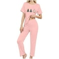 thumbnail image 5 of EchfiProm Womens Christmas Pajamas Cute 3PC Set Loungewear Short Sleeve Long Pants Pink Holiday Pjs Set for Ladies, 5 of 8