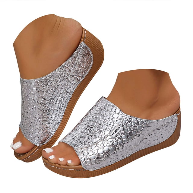 Dakaela Womens Summer Beach Sandals Open Toe Wedge Slides Ladies Comfortable Dressy Platform Slippers