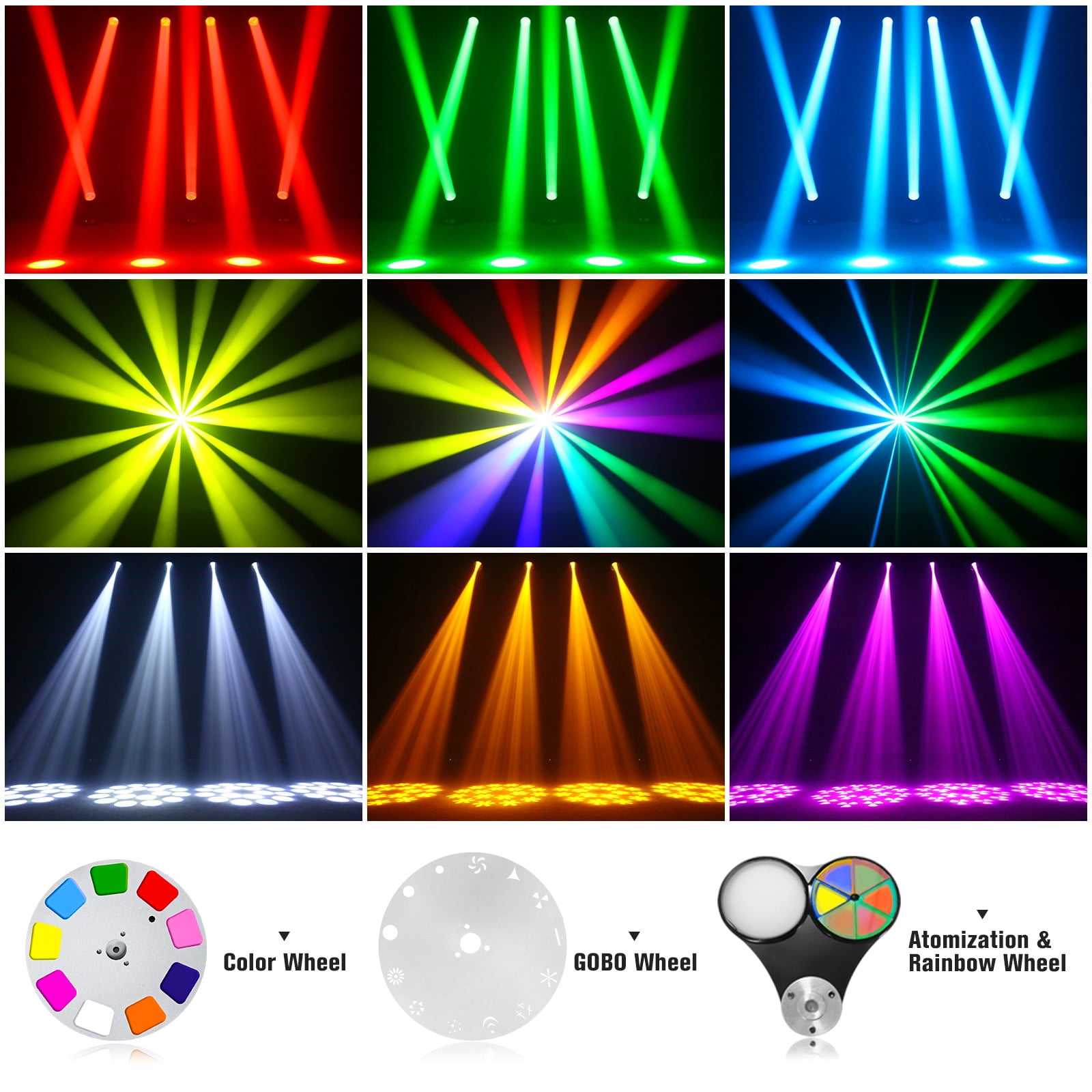 Moving Head DJ Light,18-Facet Rotating Prism Stage Lights ,14 GOBOs and 14 Colors Rainbow Effect Stage Light 14CH for Parties Wedding Halloween Christmas Club