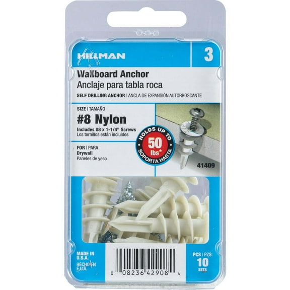 Hillman #8 Nylon Wallboard Self-Drilling Anchor with Screws (10 Ct.) 41409
