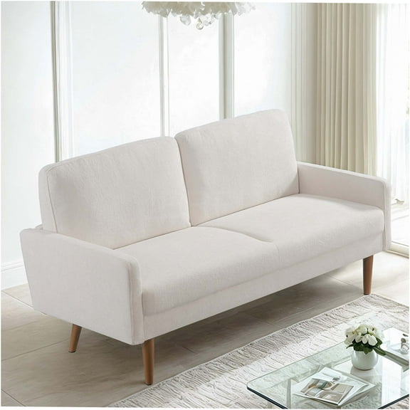 JERFIT European Velvet Sofa 3 Seater Couch for Living Room, Upholstered Modern Vintage Style Furniture with Tapered Wood Legs, Plush Comfort Sleek Design, Ivory