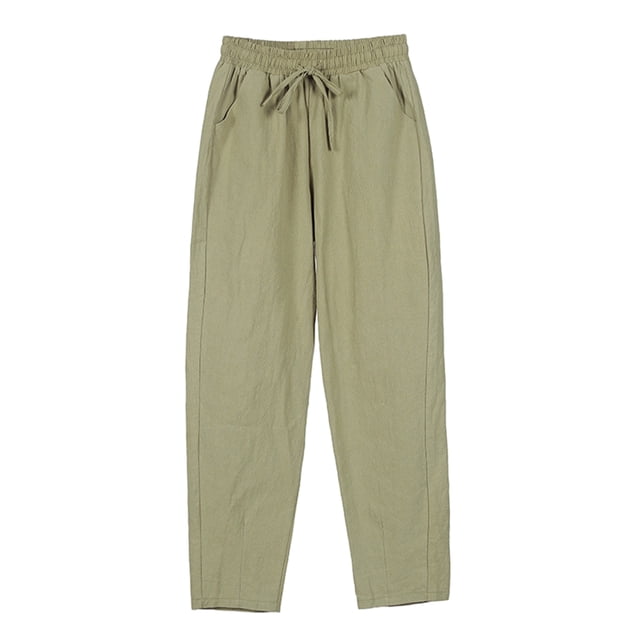 LUXUR Ladies Loungewear Mid Waisted Bottom Elastic Waist Trousers Basic Pants Solid Color Olive Green XL