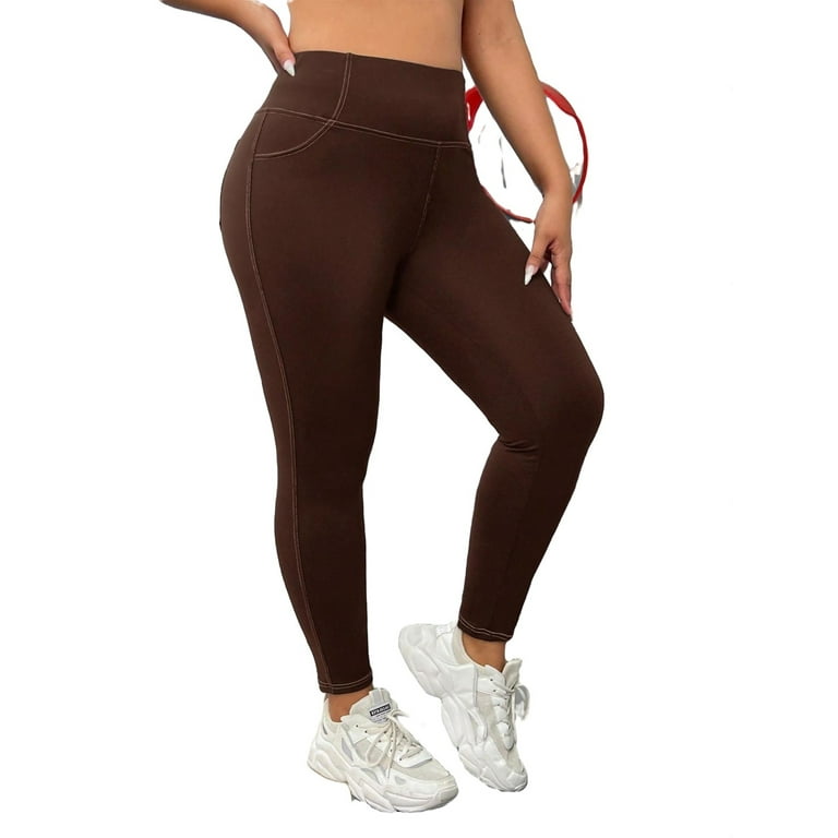 Casual Solid Regular Leggings Chocolate Brown Plus Size Leggings Walmart