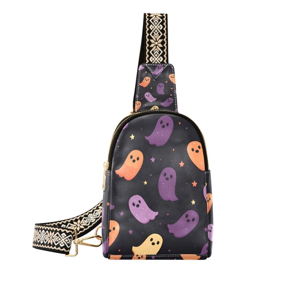 FORMRS Womens Crossbody Sling Bag Travel Daypack Shoulder Chest Backpack, Halloween Purple Ghosts