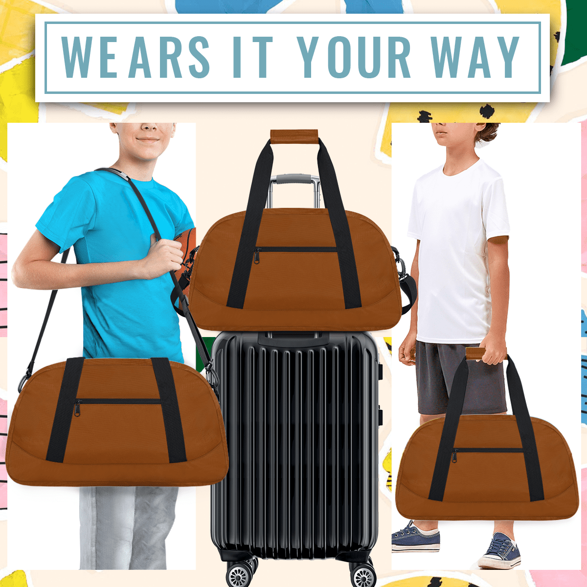 Herdesigns Brown Sports Duffle Bag for Women & Men, Gym Bag Dance Bag Overnight Bag Carry On Weekender Travel Bag