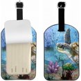 TRAHOOTurtle Luggage Tag with Name ID Card Grass Coral Rock Ocean