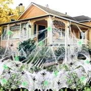 JoyX Halloween Spider Web Decorations, 1000 Sqft Super Stretch Spider Webs with 60 Plastic Fake Spider Glow in the Dark, Indoor/Outdoor 300g/10.58 oz