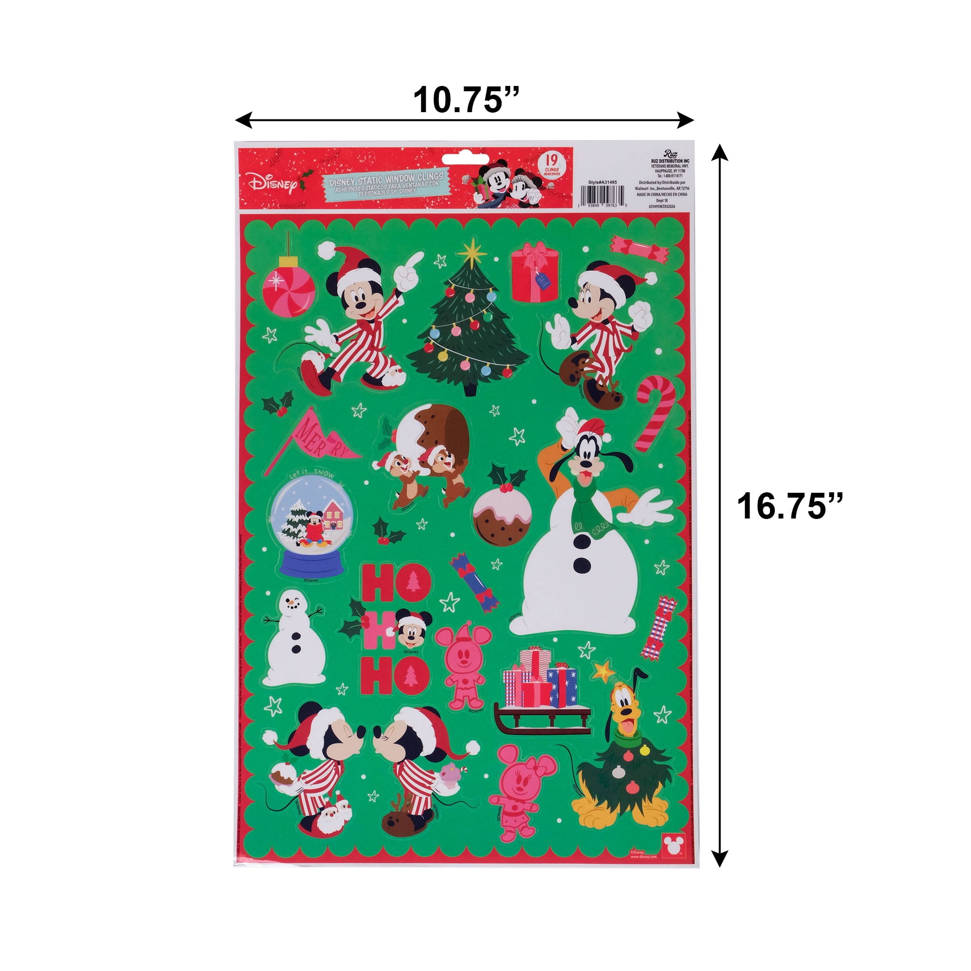 Disney Mickey & Friends Christmas Window Clings, 19‑Piece Holiday Window Decorations – Mickey, Minnie, Goofy & Pluto