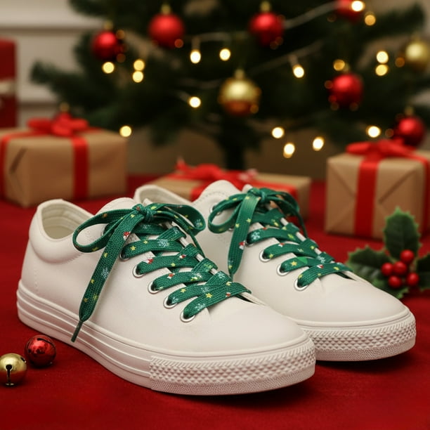 Festive Christmas Themed Printed Shoe Laces for Sneakers and Boots with Holiday Patterns, Durable Polyester Laces for Casual Wear and Seasonal Fashion Accessories