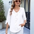thumbnail image 3 of Blusas Informales Elegantes para Mujer, 3/4, Cuello en V, Volantes, Blancas, Talla XL, 3 of 5